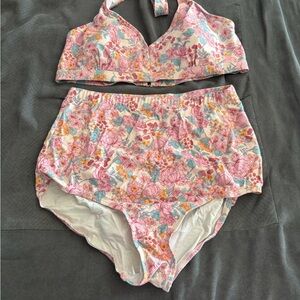 Meet Curve Floral High-Waist Swimsuit in Pink